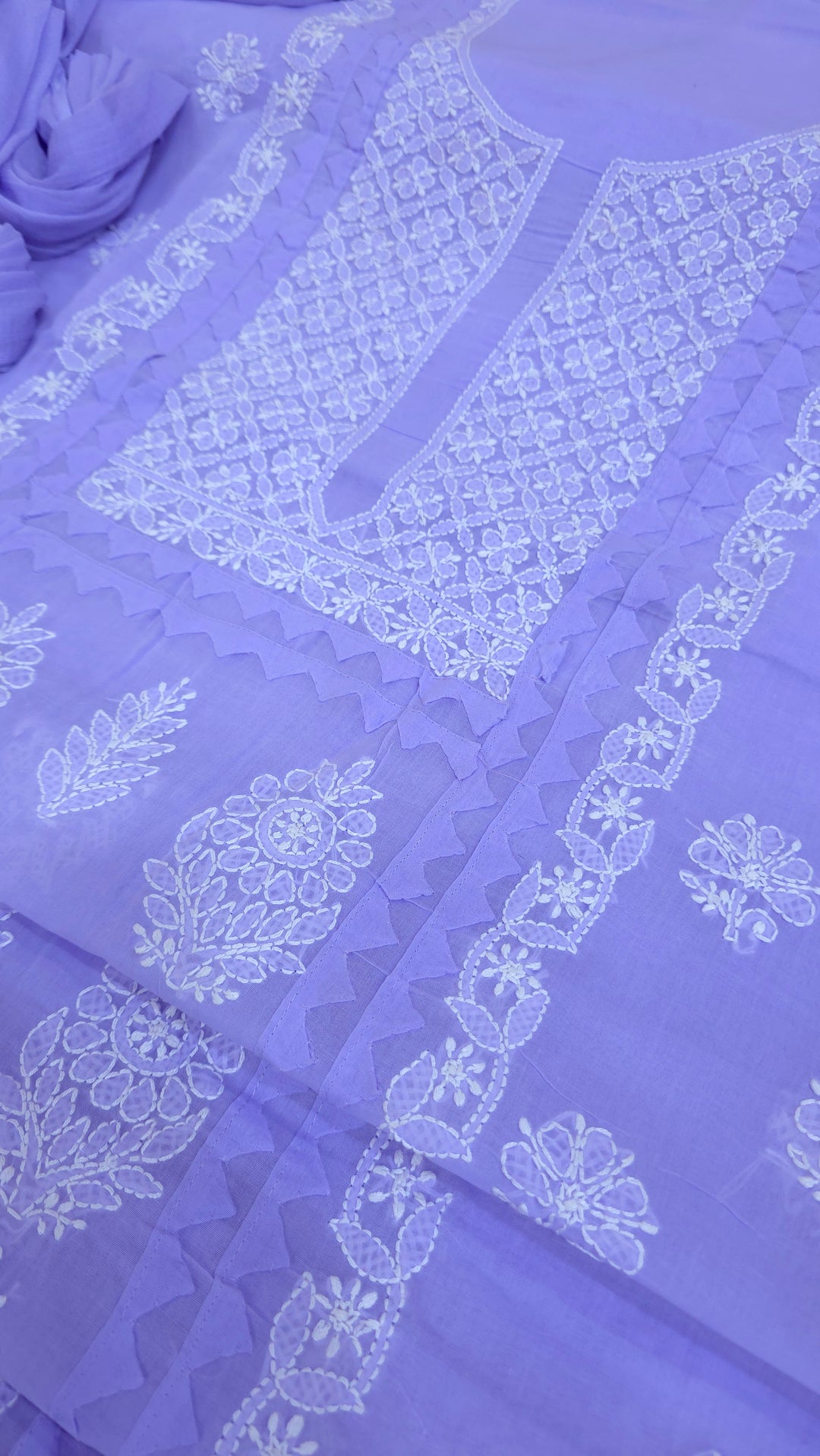 Darz Lucknowi Chikankari  Dress Material – Handmade Cotton Suit with Chiffon Dupatta
