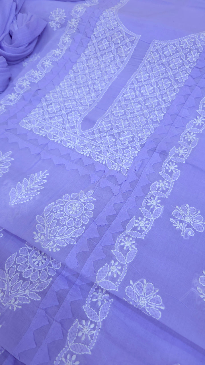 Darz Lucknowi Chikankari  Dress Material – Handmade Cotton Suit with Chiffon Dupatta
