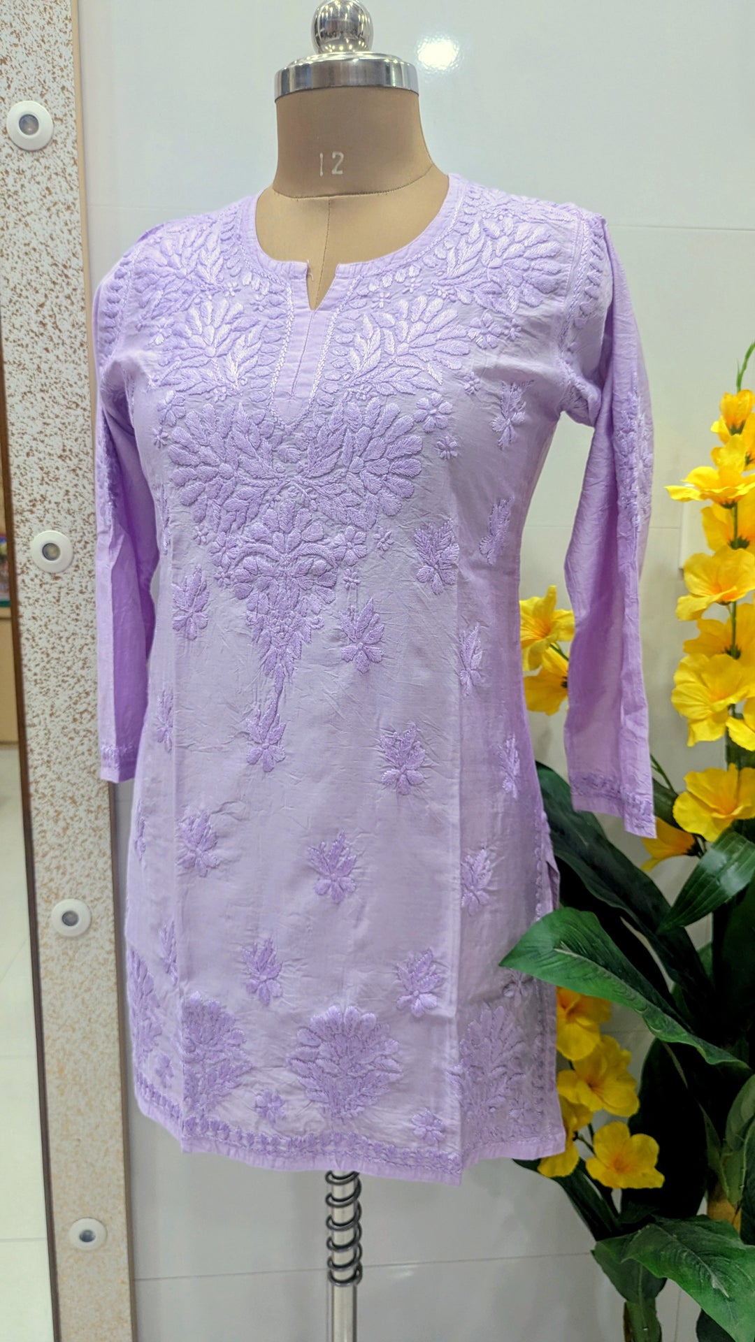 Non transparent Soft Chanderi Chikankari Top 32" length