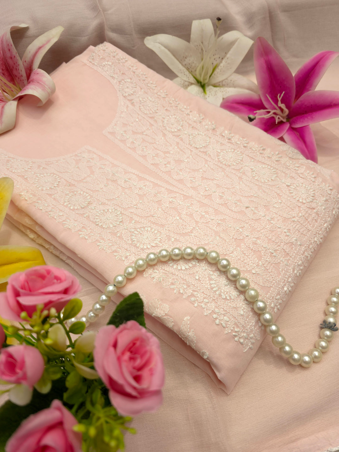 Paridhan Chikan Premium Handcrafted Chikankari Cotton Suit Set | Unstitched Dress Material with Chiffon Dupatta | Made in Lucknow