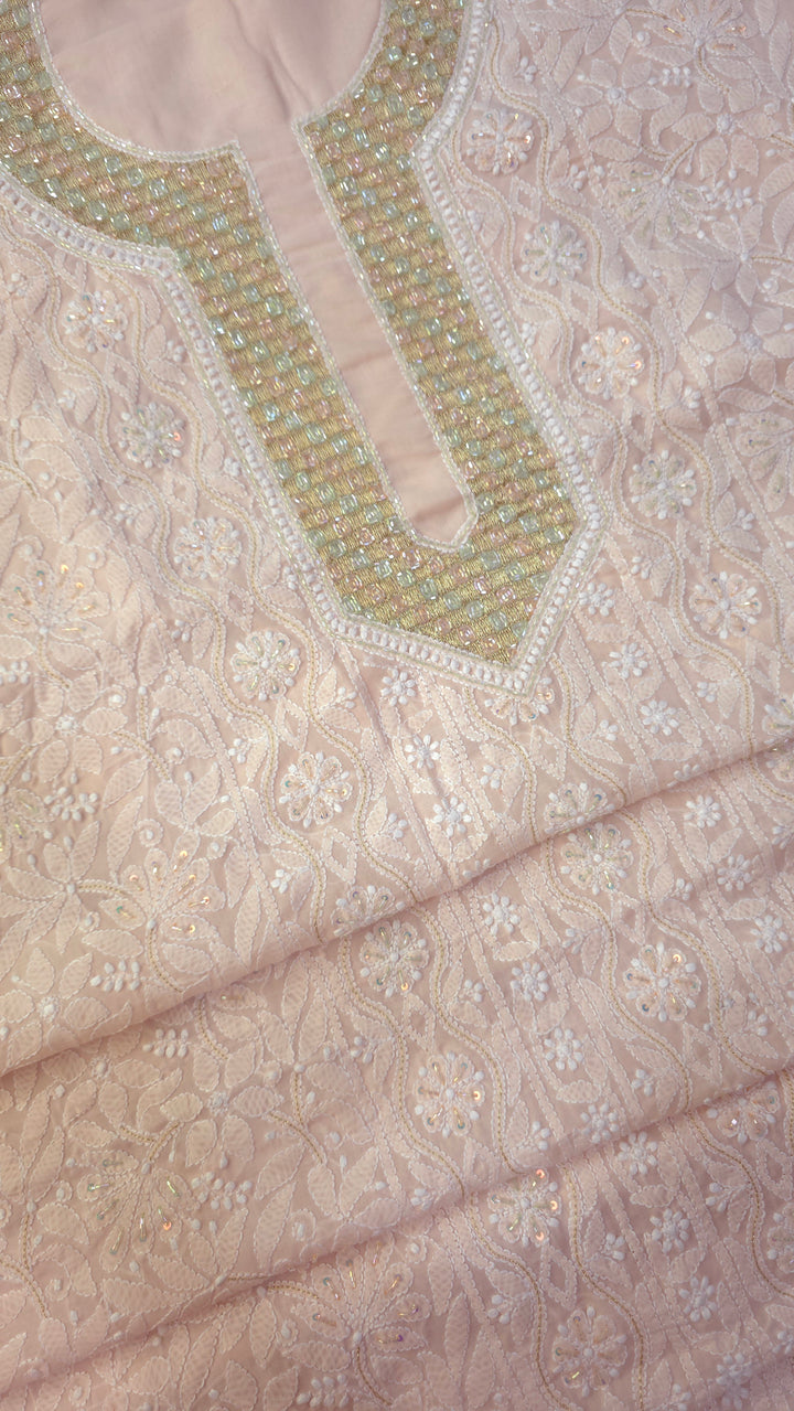 Afreen Premium Hand Embroidered Chikankari Cotton Unstitched Dress Material with Pure Chiffon Dupatta