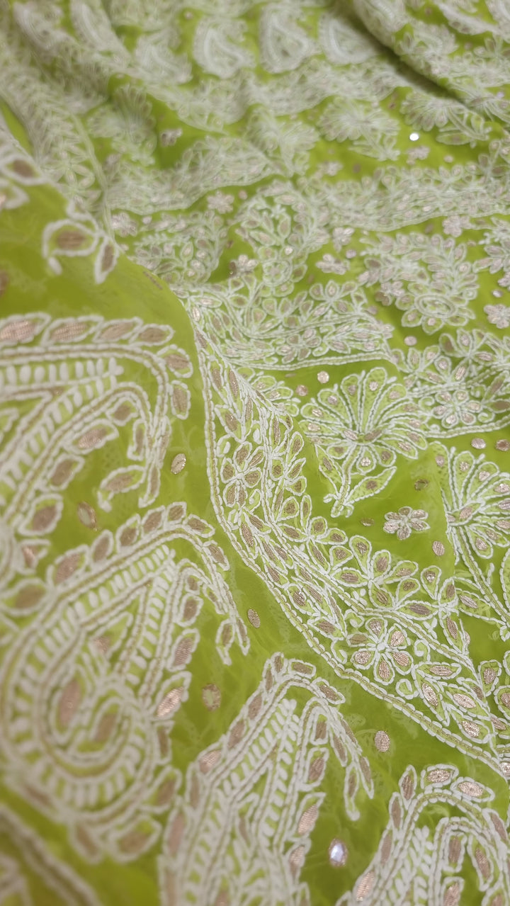 Georgette Chikankari Saree - green