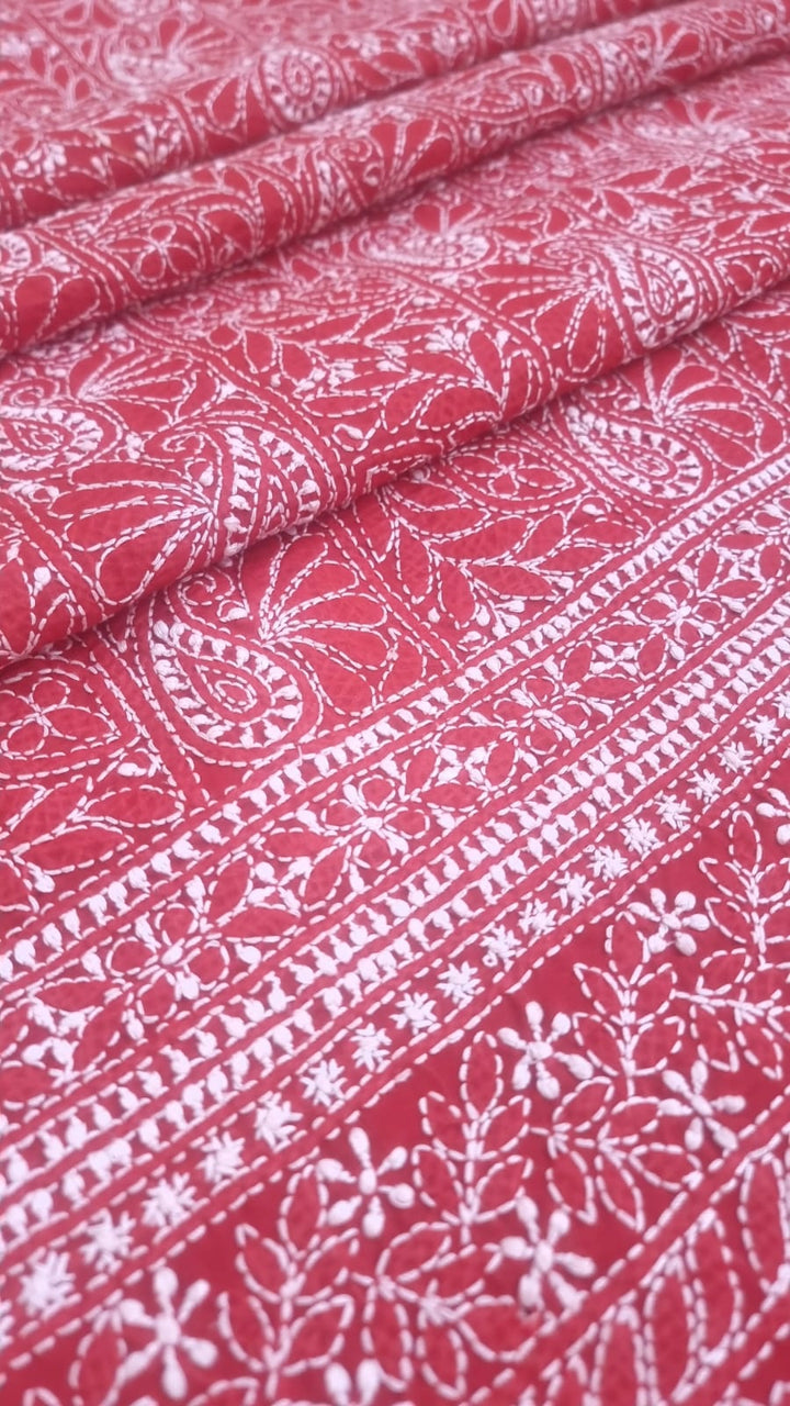 " Lucknowi Chikankari Unstitched Cotton Suit Set – Kurta, Bottom & Dupatta by Paridhan Chikan"
