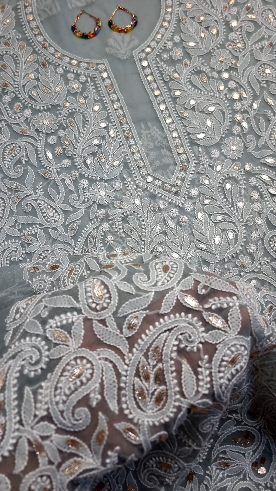 Faux Georgette Chikankari Hand Embroidered Unstitched Kurta Fabric with Gota Patti – 3 Meter