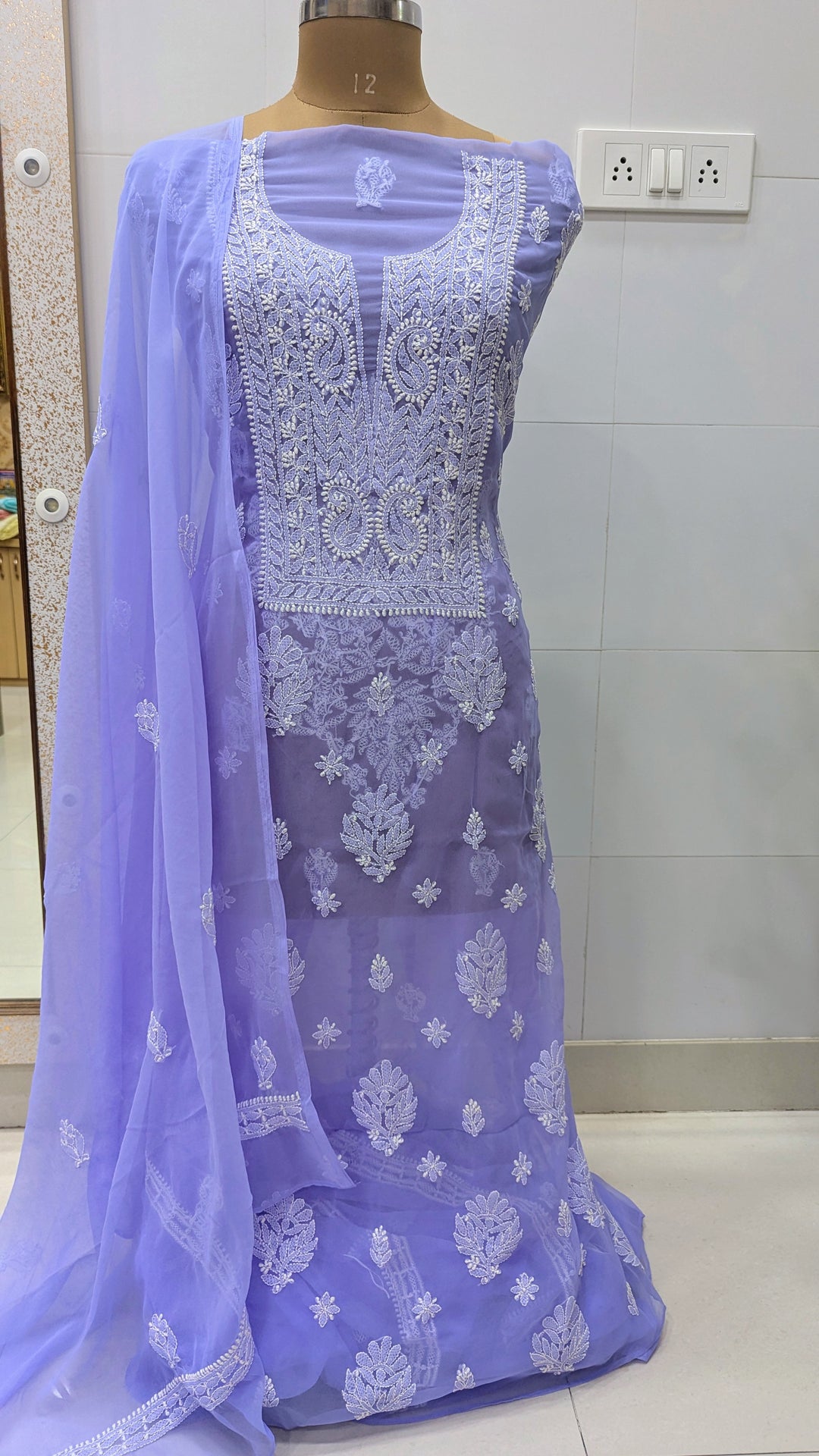 "Paridhan Chikan Georgette Lucknowi Chikankari Unstitched Suit Set – Hand Embroidered Kurta, Bottom & Dupatta for Women"
