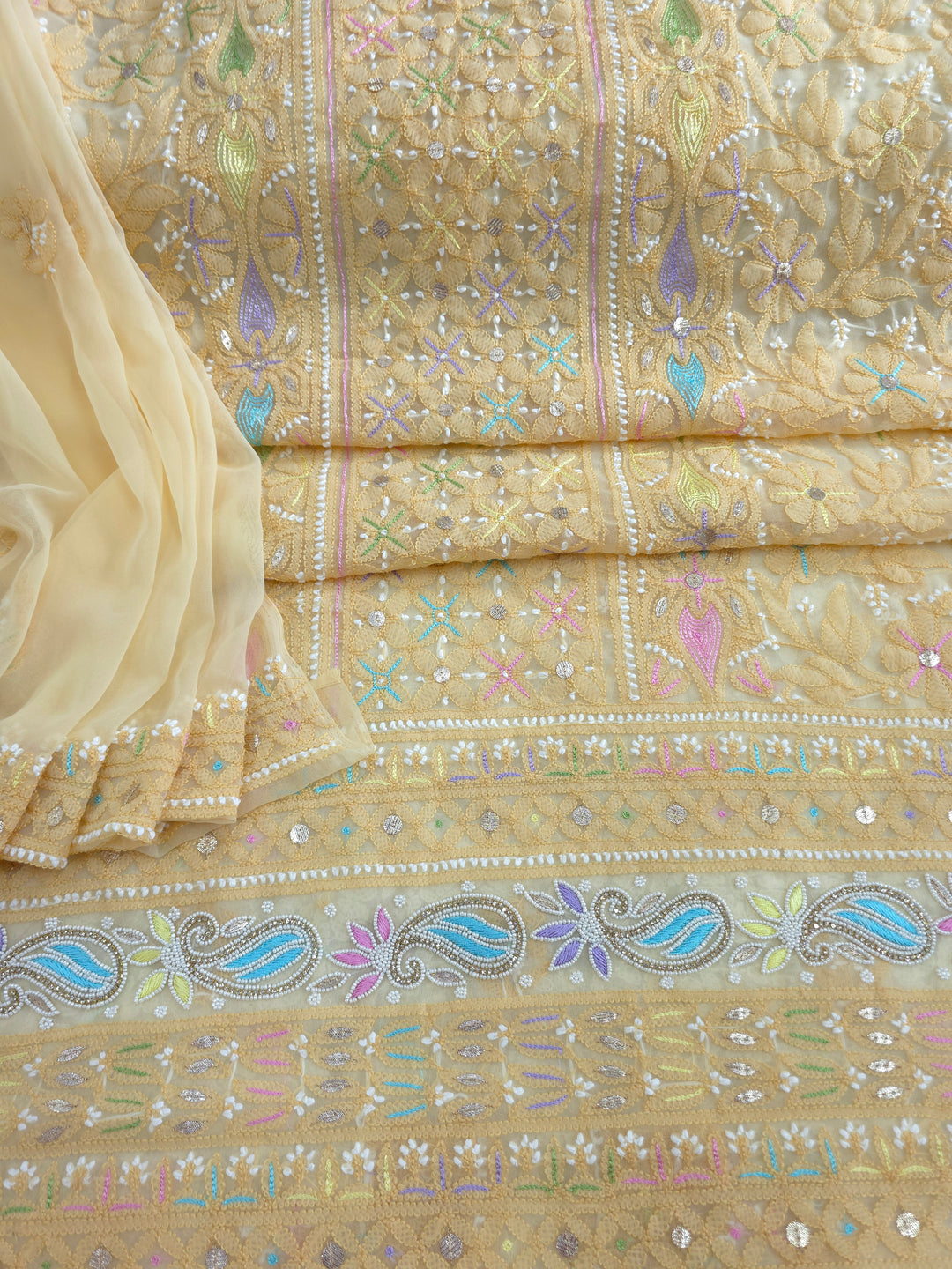 Fida Georgette Chikankari Dress Material Resham Aari pearl Work