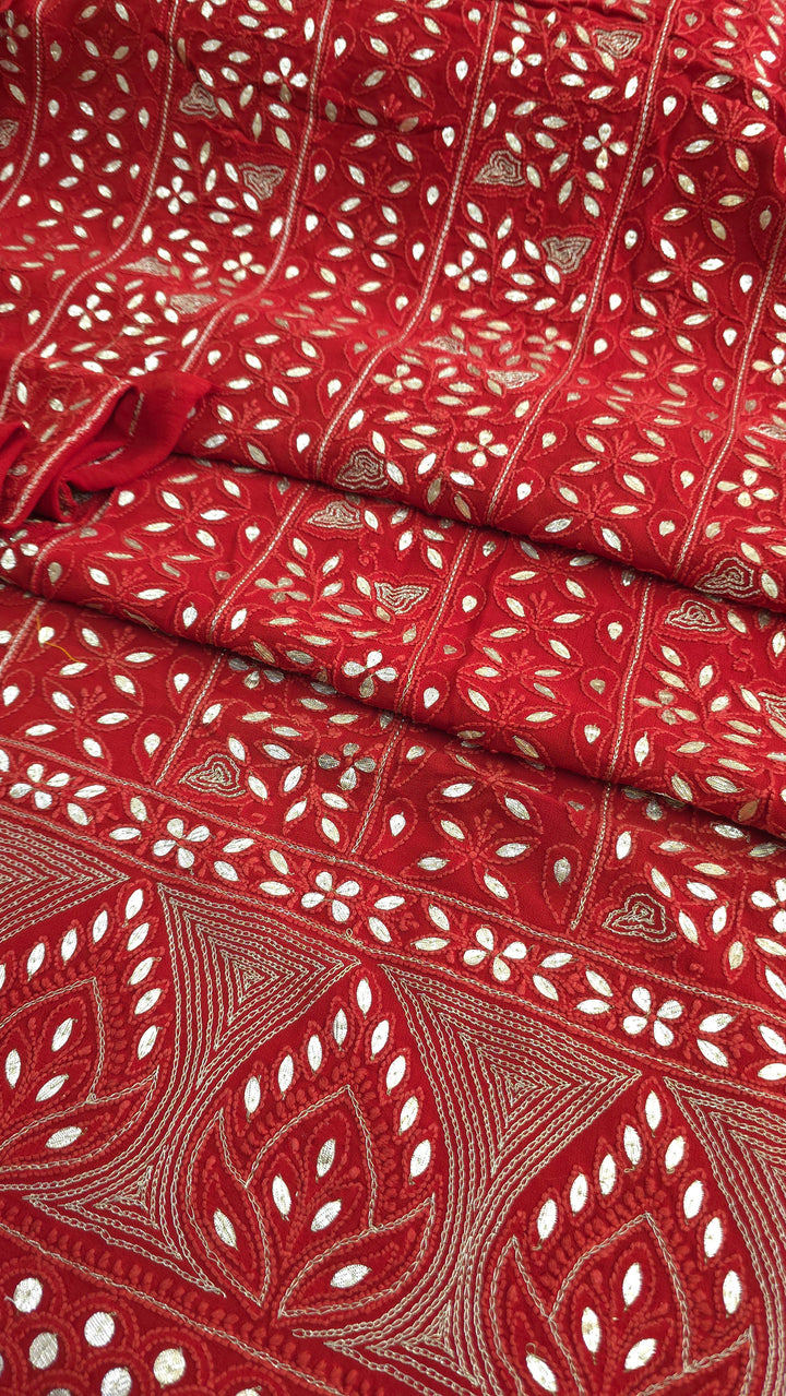 Pure Georgette Viscose Chikankari Dress Material with Gotta Patti & Resham Badla Hand Embroidery