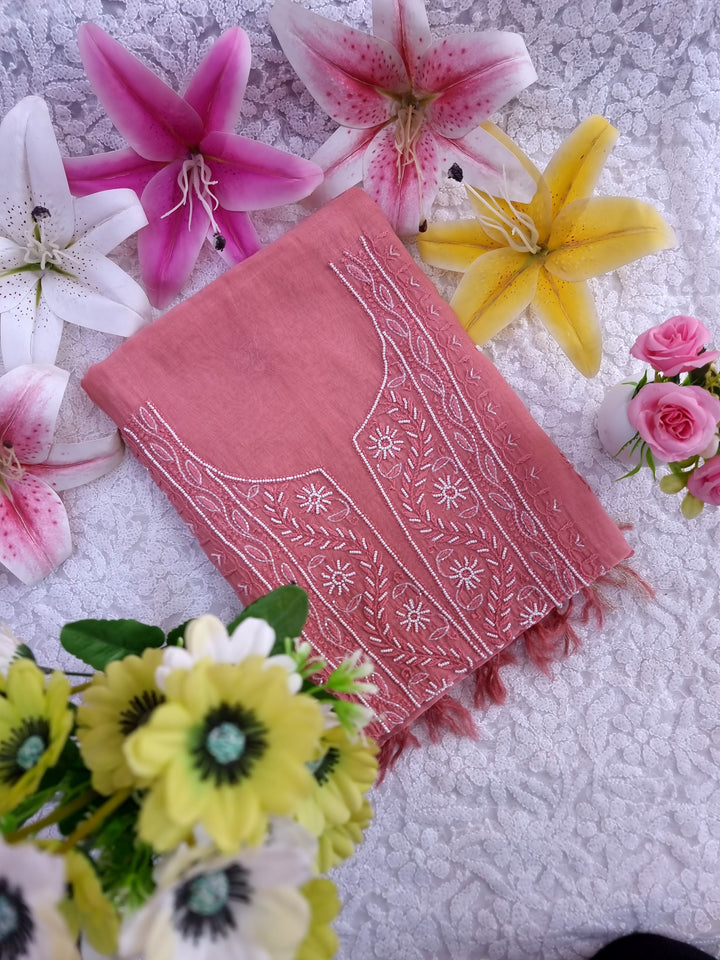 Premium Mul Chanderi Supersoft Dyeable Chikankari Dress Material | Hand Embroidered with Pearls & Cutdaana | Kurta & Dupatta Set