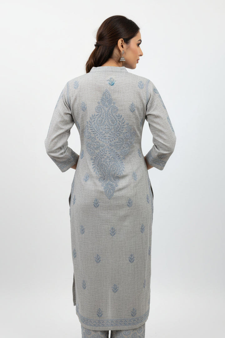 Pure Cotton Linen Lucknowi Chikankari Long Kurti | 100% Hand Embroidered | Non-Transparent | No Shrinkage