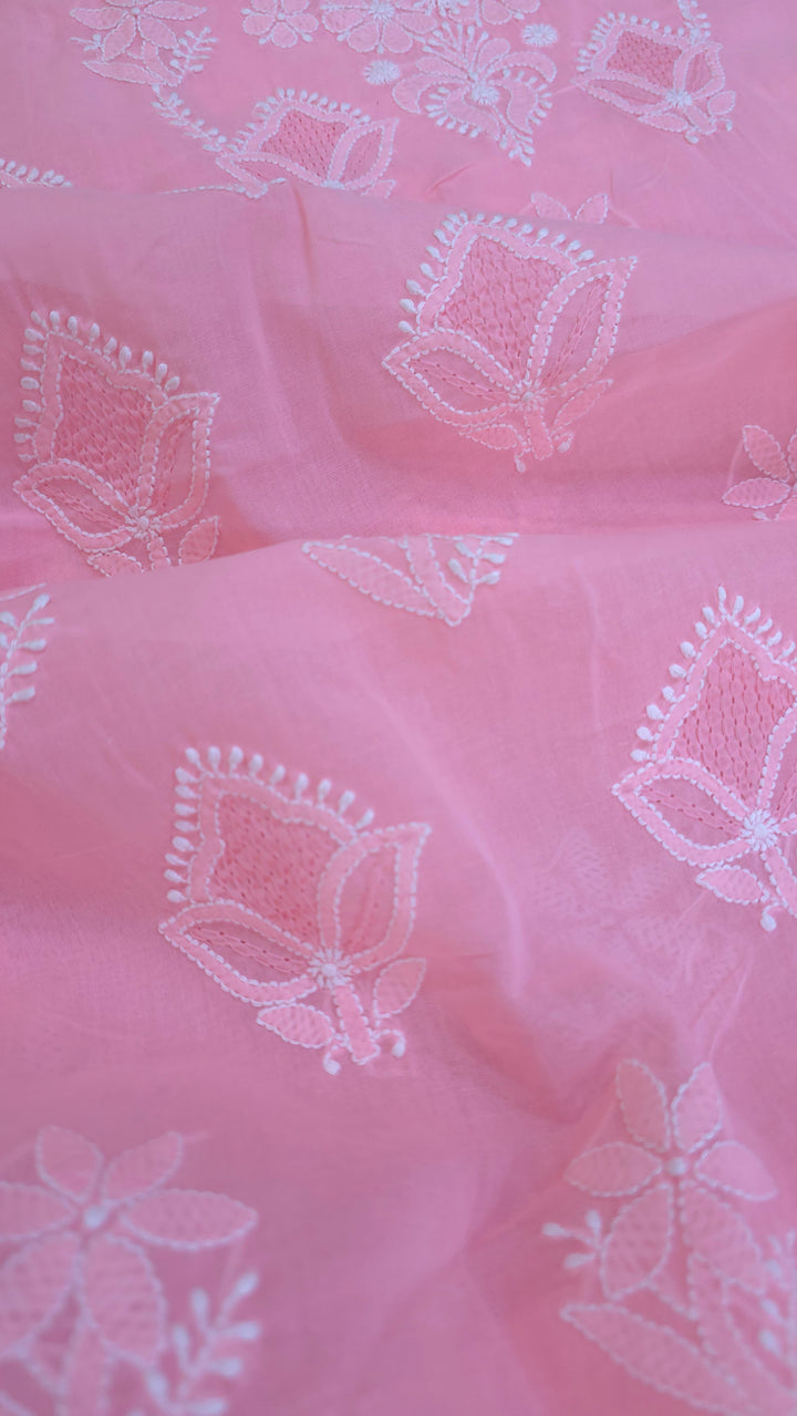 Handmade Jaali Chikankari Cotton Dress Material with Chiffon Dupatta | Authentic Lucknow Hand Embroidery | Unstitched Suit Set