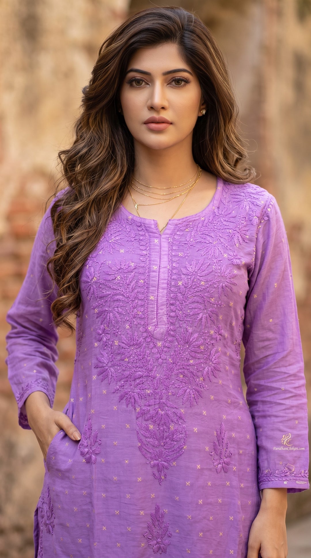 Shanaya Banarasi Soft Chanderi Golden Buti Chikankari Kurta Bottom Set | Authentic Handcrafted Lucknowi Chikankari