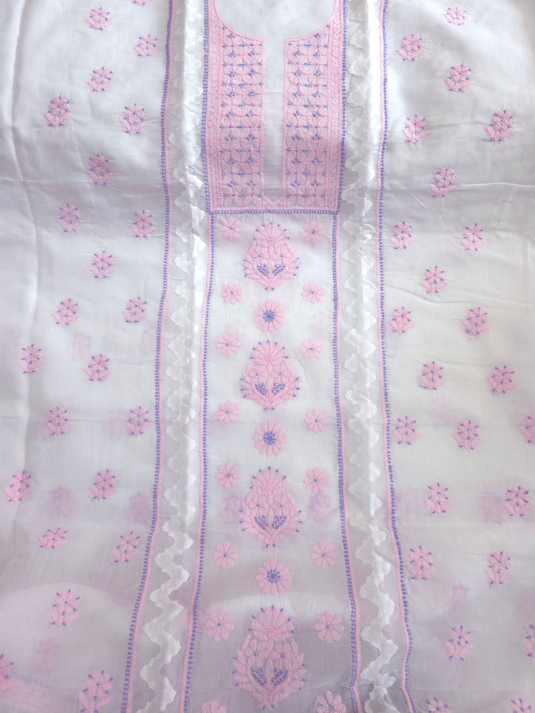 Darz Lucknowi Chikankari  Dress Material – Handmade Cotton Suit with Chiffon Dupatta