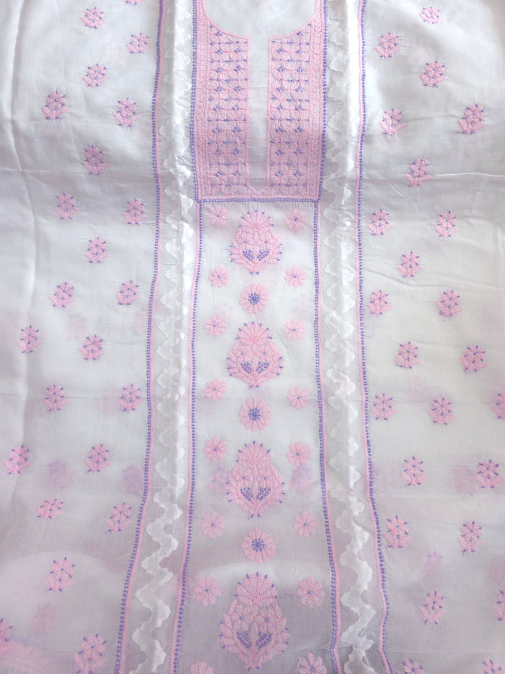 Darz Lucknowi Chikankari  Dress Material – Handmade Cotton Suit with Chiffon Dupatta