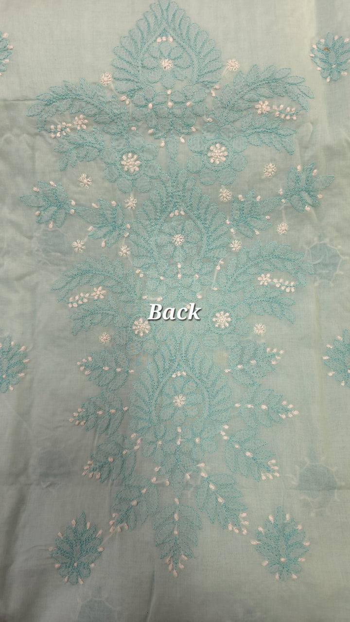 Lucknow Chikankari Hand Embroidered Cotton Dress Material with Tri-Color Motifs & Pure Chiffon Dupatta