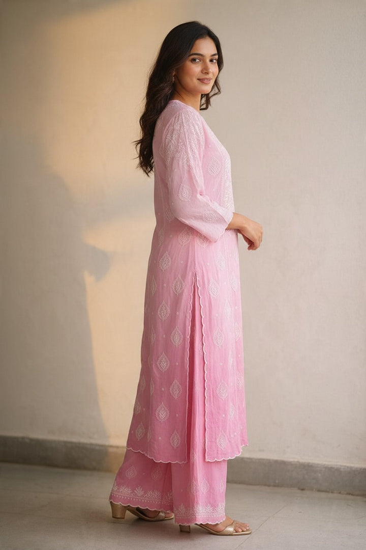 Luxe-Pure crepe luxurious kurti sharara set with *2 taar chikankari work*
