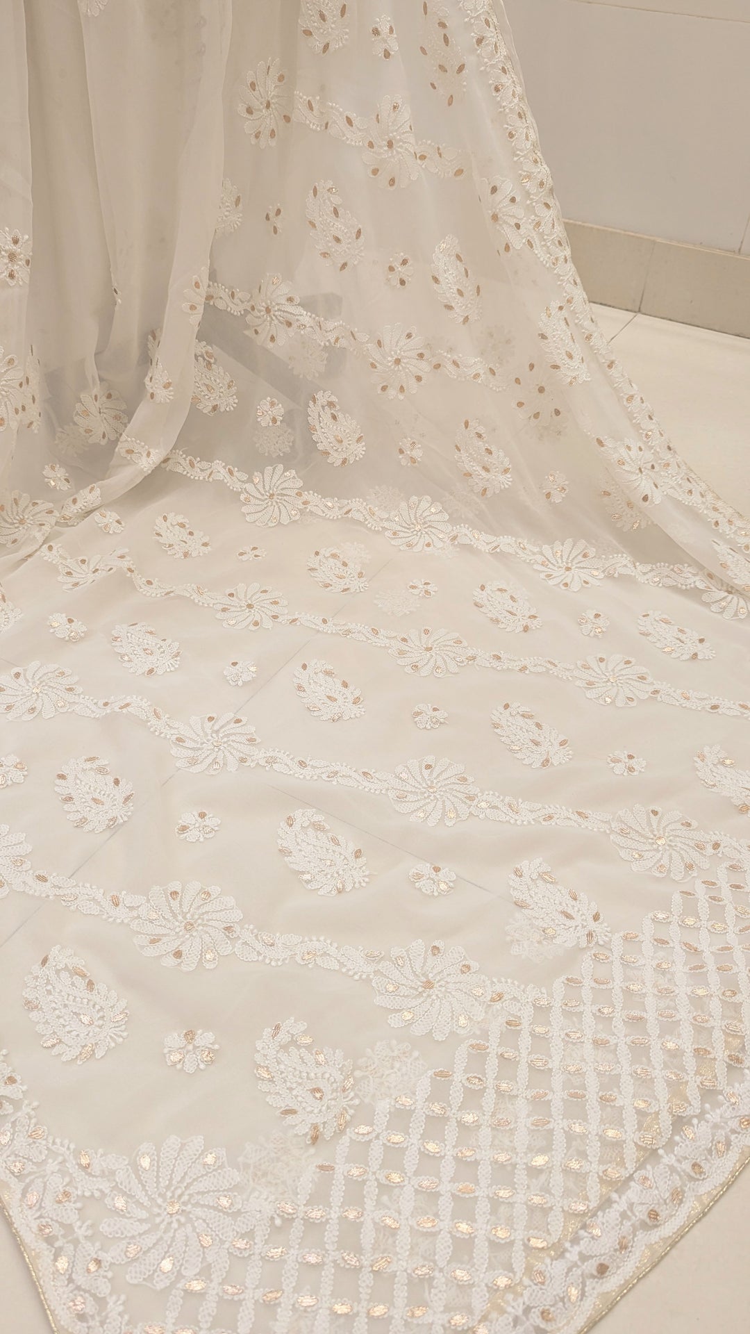Embellished with Gota Patti | Hand Chikankari Faux Georgette Saree | Lucknowi Embroidery | Designer Festive Wear by Paridhan Chikan