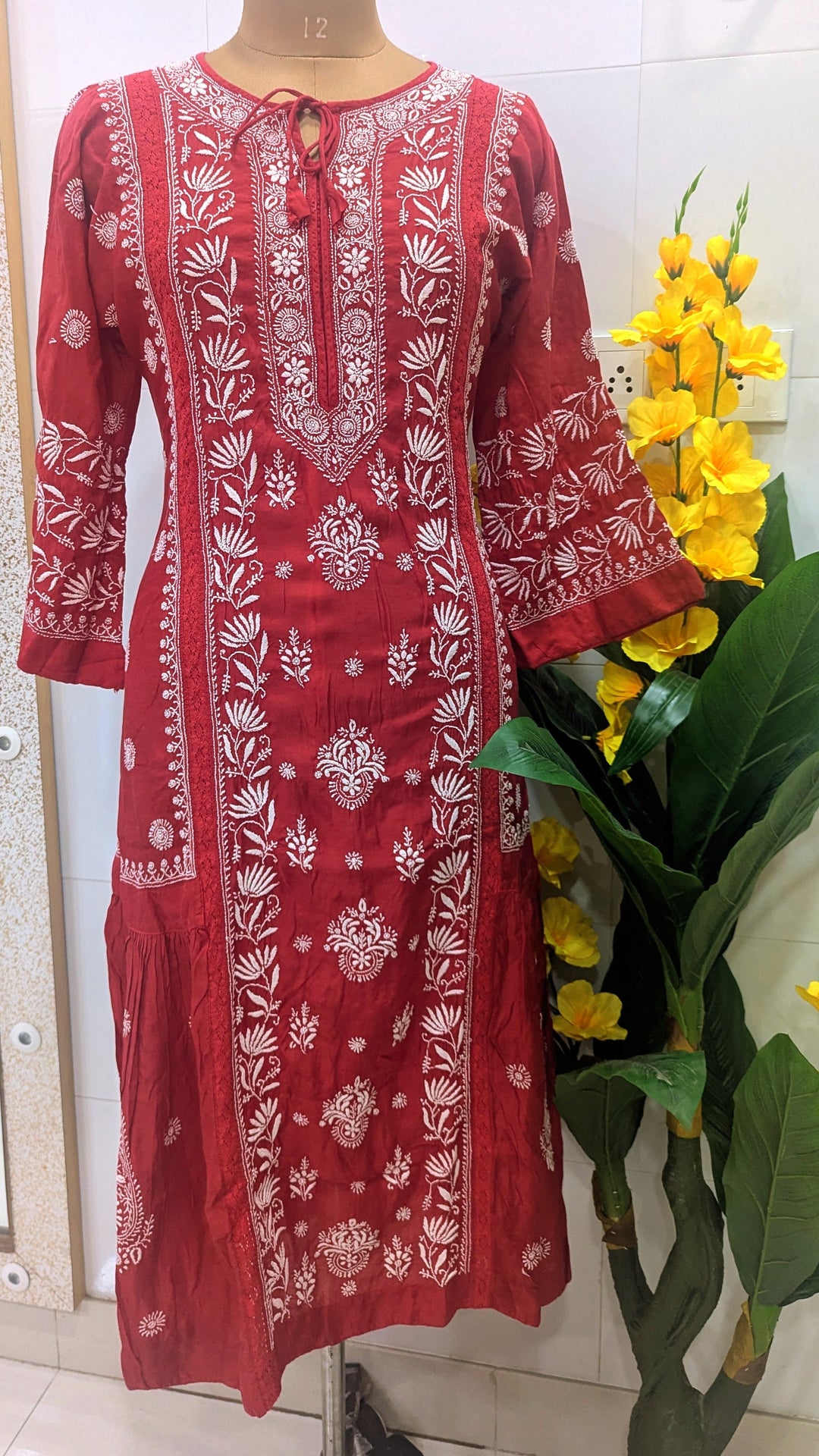 Pure Muslin luxurious long dress with *2 taar chikankari work* Length 50 " approx