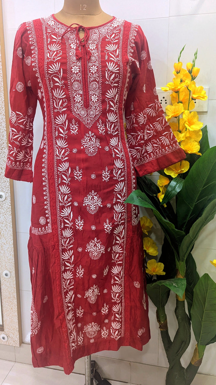 Pure Muslin luxurious long dress with *2 taar chikankari work* Length 50 " approx