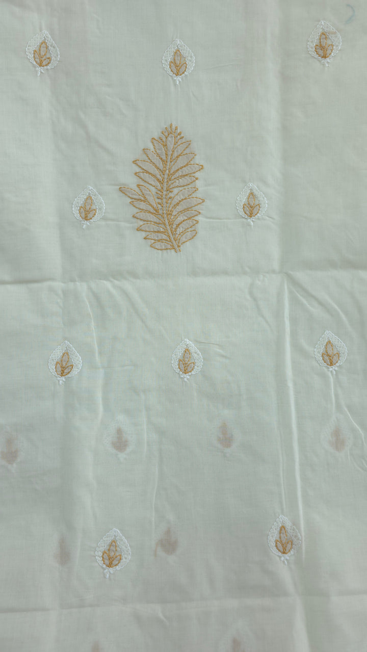 Paridhan Chikan Premium Cool Cotton Chikankari Dress Material Set with Hand Embroidered Kurta, Bottom & Chiffon Dupatta with Handmade Crochet Border