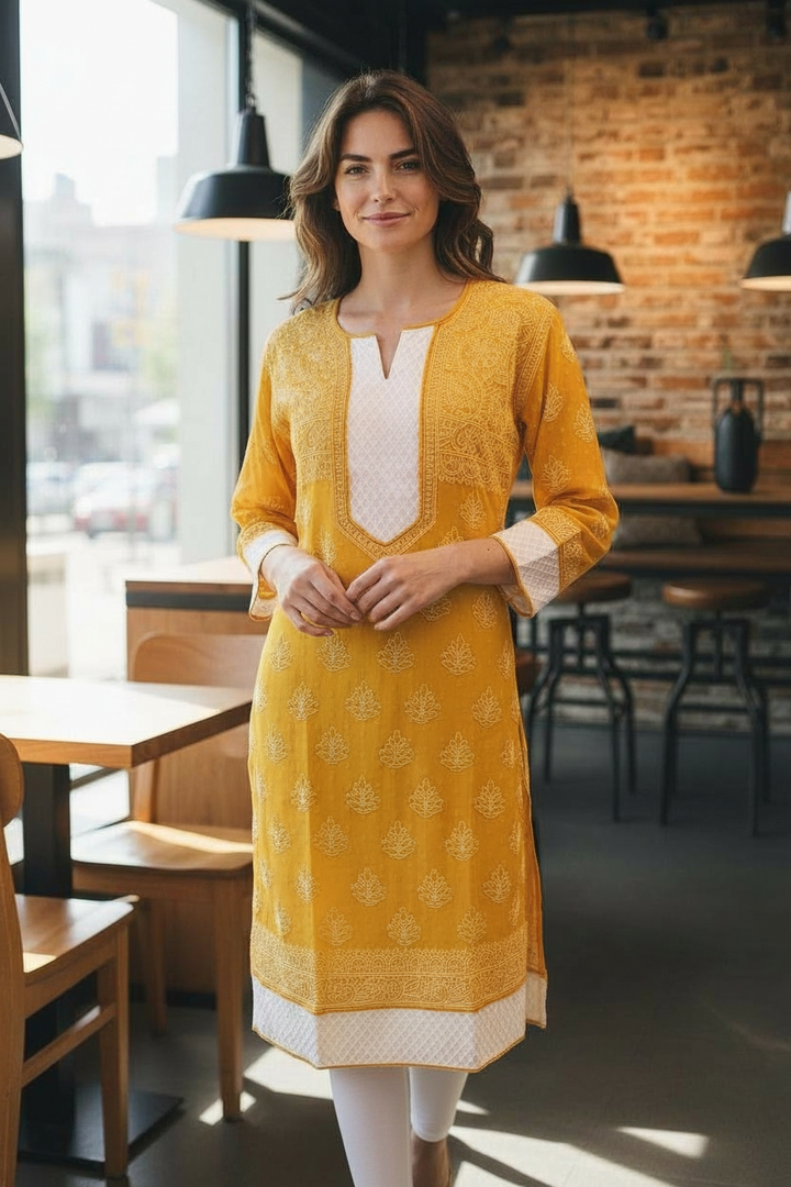 Women’s Georgette Chikankari Kurti – Designer Hand Embroidered Lucknowi Craft by Paridhan Chikan
