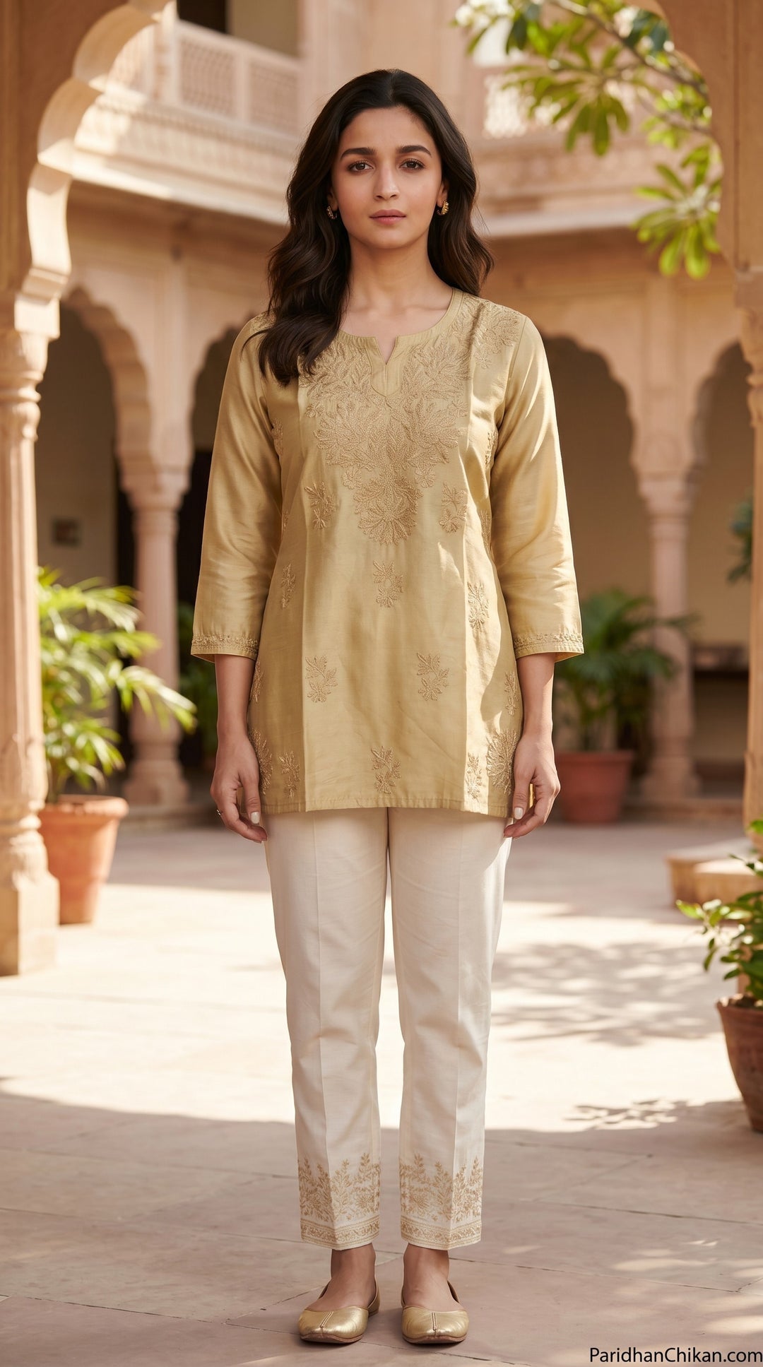 Avery Chikankari Chanderi Short Top for Women | Soft Non-Transparent | Lucknowi Chikankari | Paridhan Chikan