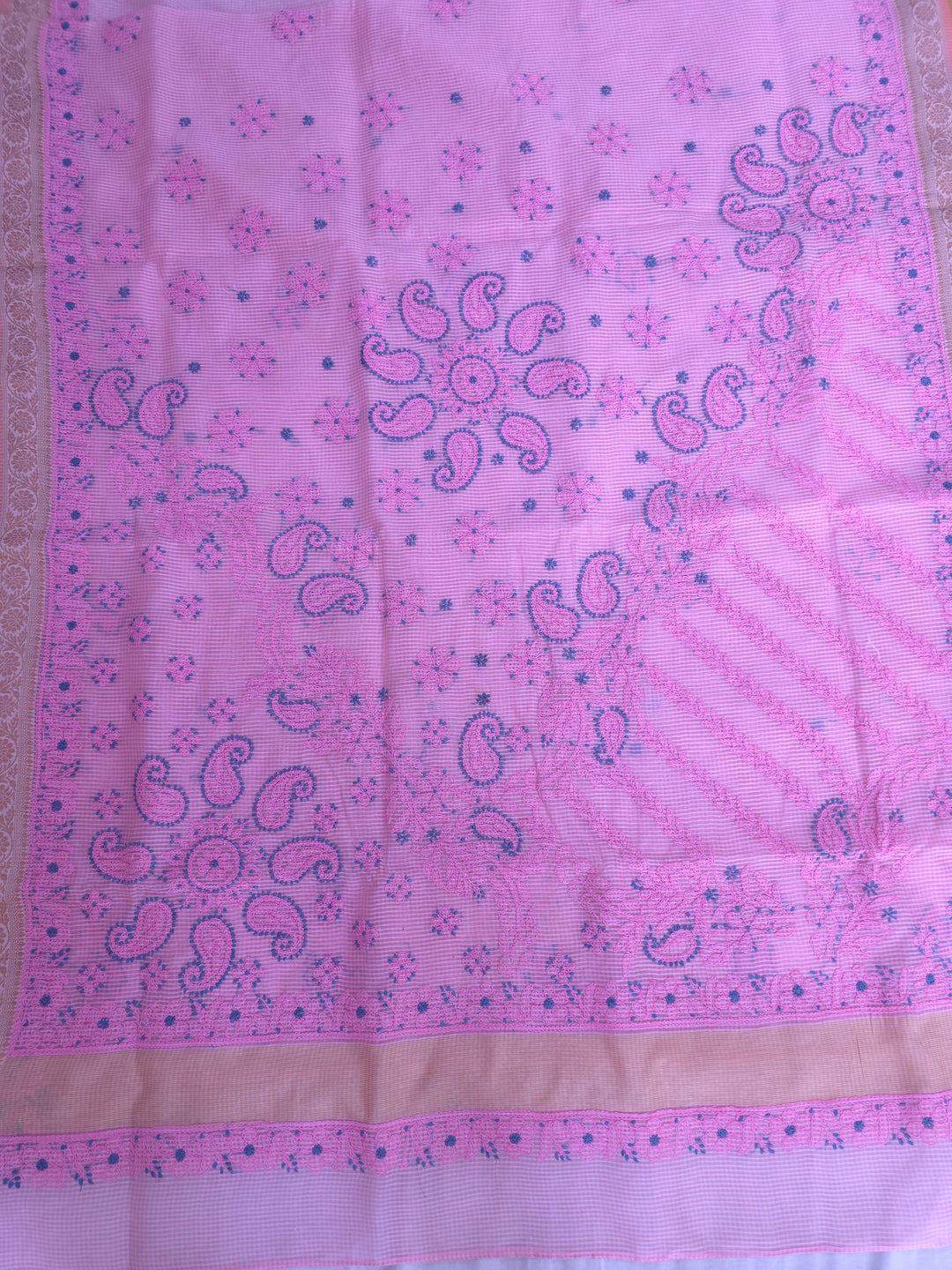 Hand Embroidered Chikankari Banarasi Silk Saree with Intricate Border & Palla Pattern – Includes  Blouse | Paridhan Chikan