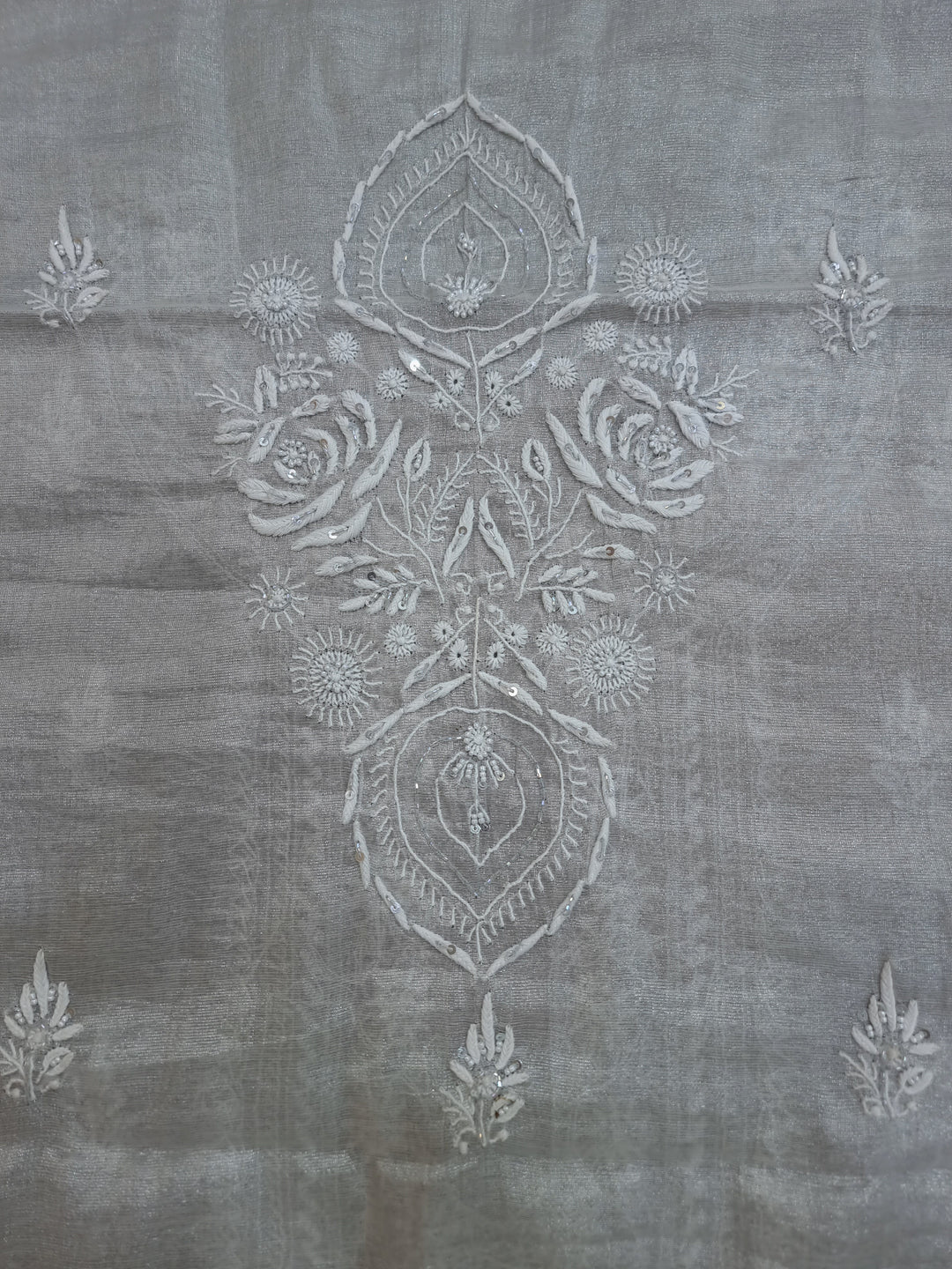 "2-Taar Hand Embroidered Chikankari Tissue Kurta & Dupatta Set – Cutdaana & Kasab Embellished | Paridhan Chikan"