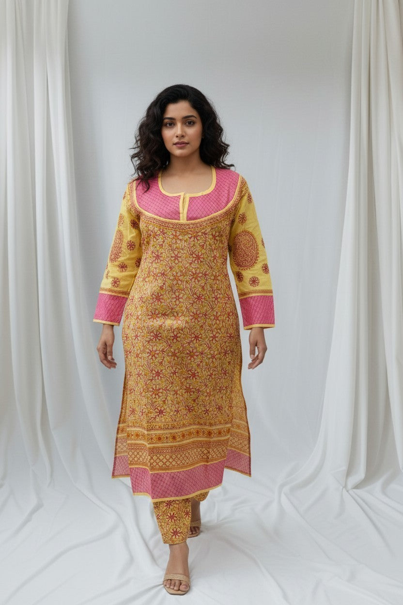 Asma Cotton Chikankari Hand Embroidered Kurti for Women | Premium  | 48 Inch approx Length | Lucknowi Chikan Kurta
