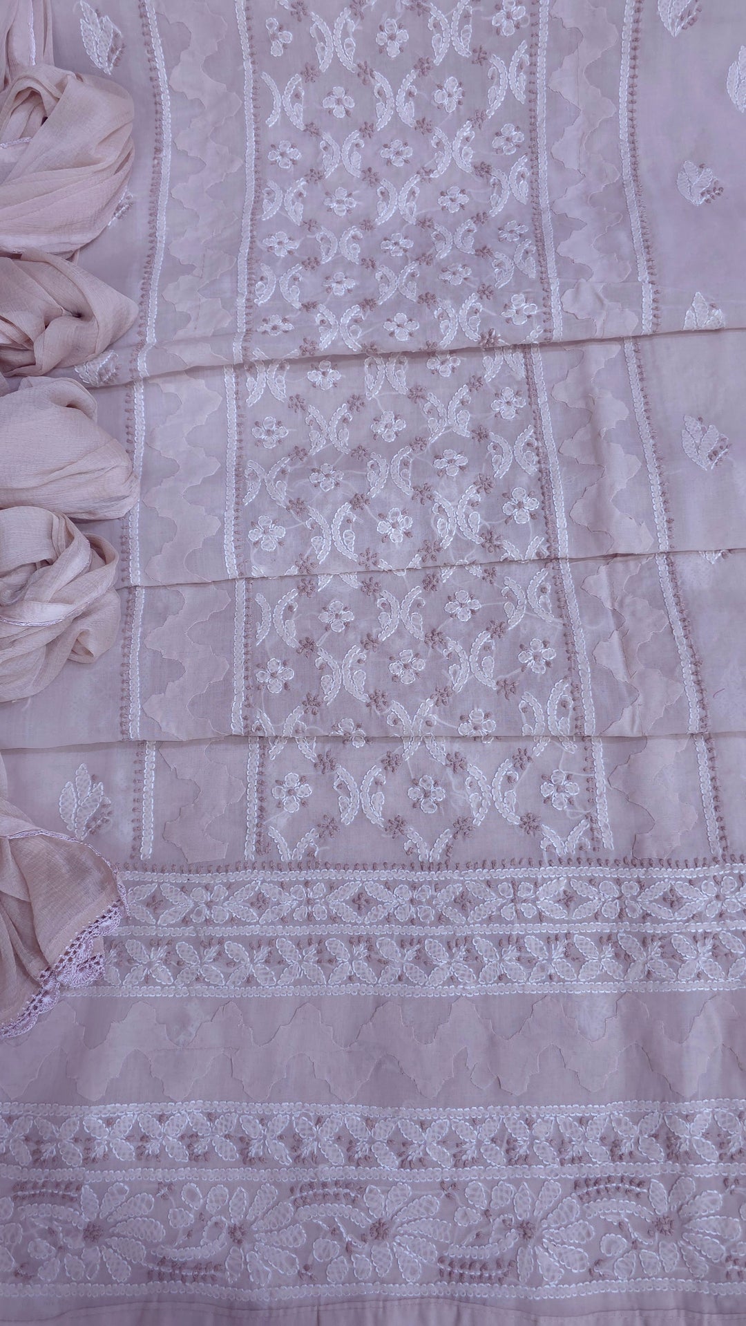 Darz Lucknowi Chikankari  Dress Material – Handmade Cotton Suit with Chiffon Dupatta
