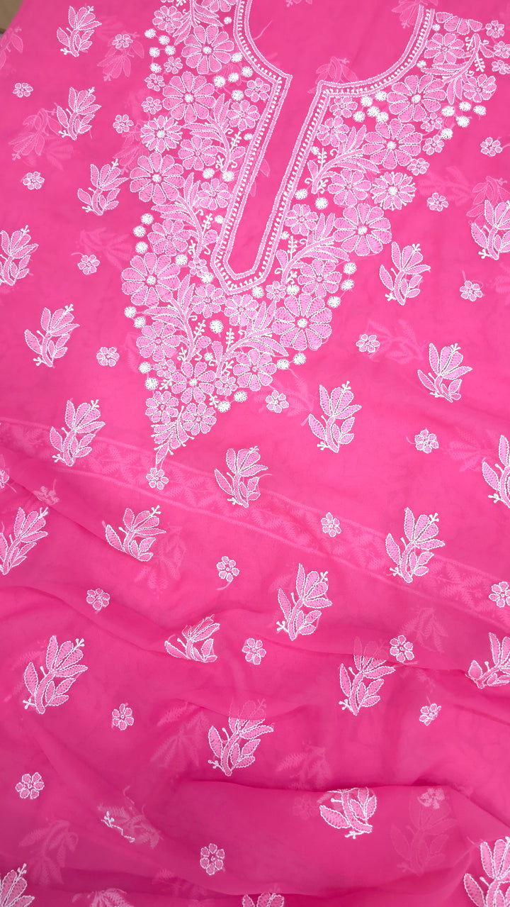 Lucknowi Georgette Chikankari Dress Material – Hand Embroidery Kurta, Bottom & Dupatta | Festive Queen Shades