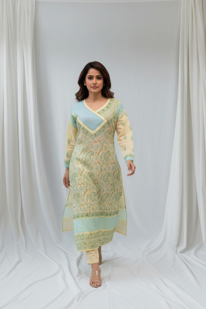 Jia Cotton Chikankari Hand Embroidered Kurti for Women | Premium  | 48 Inch approx Length | Lucknowi Chikan Kurta