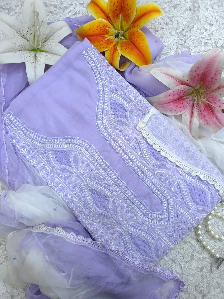 Paridhan Chikan Cotton Chikankari Unstitched Dress Material – 3 Pc Suit Set with Hand Embroidery & Pearl Work in Every Motif