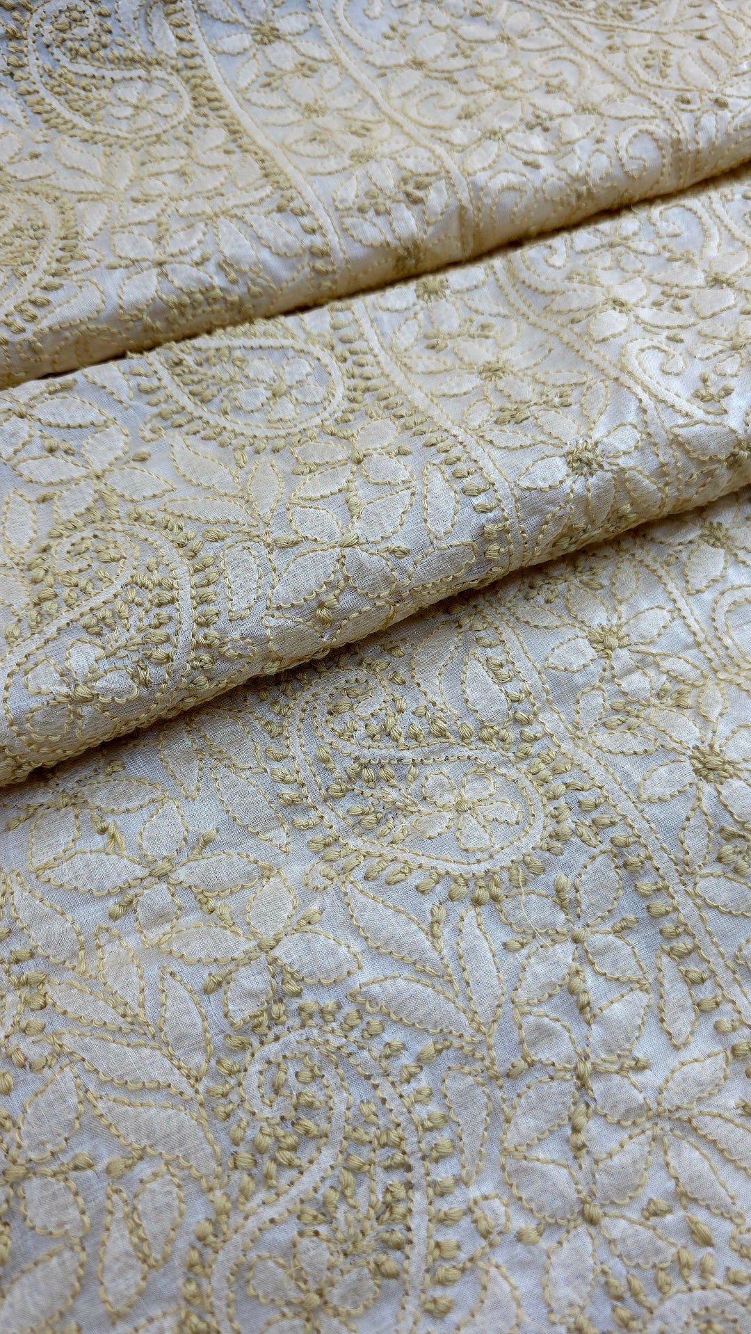 Pure Paper Silk Chikankari Fabric | Full Jaal Hand Embroidery Kurta Fabric for Women