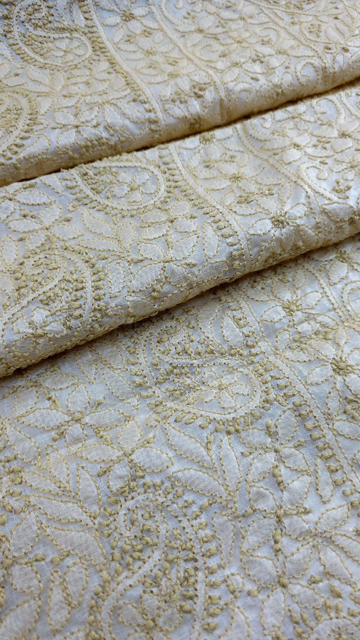 Pure Paper Silk Chikankari Fabric | Full Jaal Hand Embroidery Kurta Fabric for Women