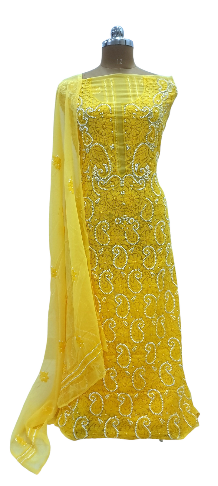 Georgette Chikankari Dress Material - Yellow