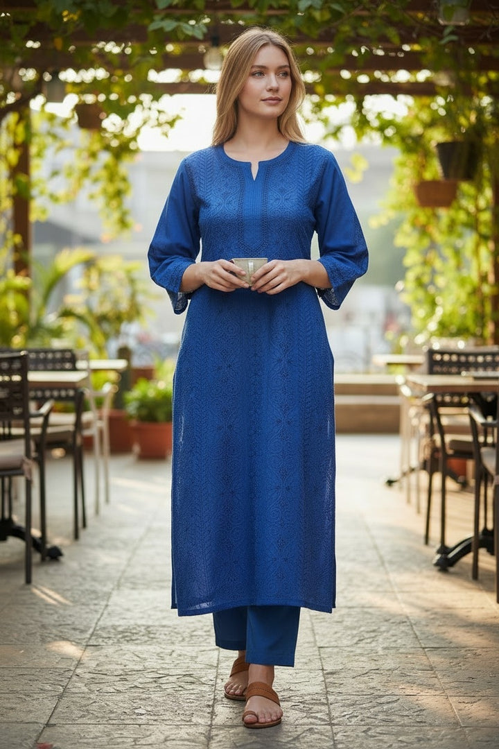 Cotton Chanderi chikankari long kurti