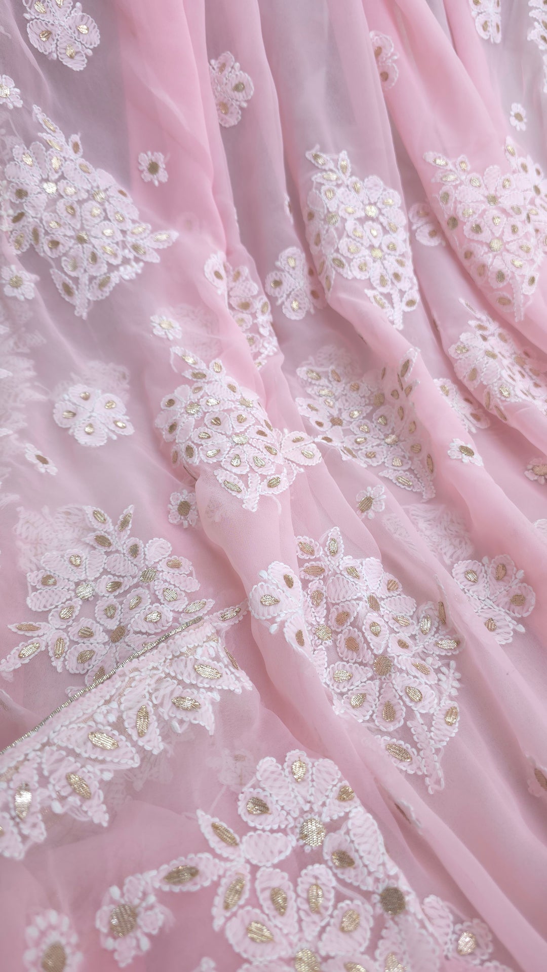 Embellished with Gota Patti | Hand Chikankari Faux Georgette Saree | Lucknowi Embroidery | Designer Festive Wear by Paridhan Chikan