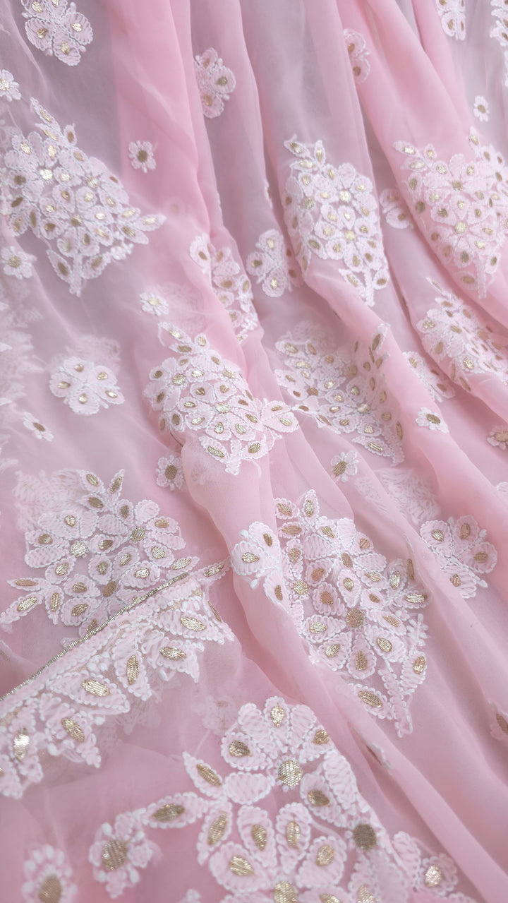 Embellished with Gota Patti | Hand Chikankari Faux Georgette Saree | Lucknowi Embroidery | Designer Festive Wear by Paridhan Chikan