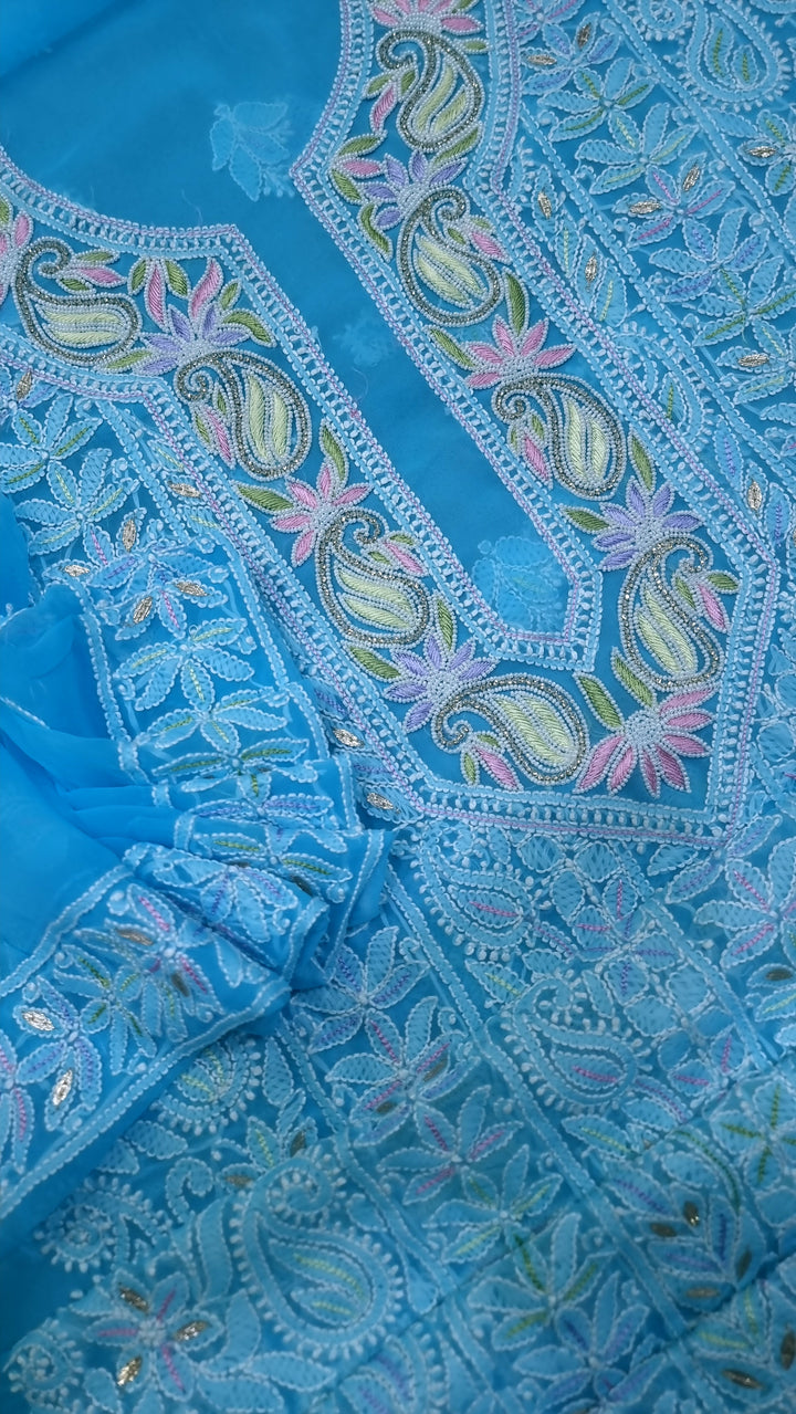 Georgette Chikankari Dress Material Resham Aari Work