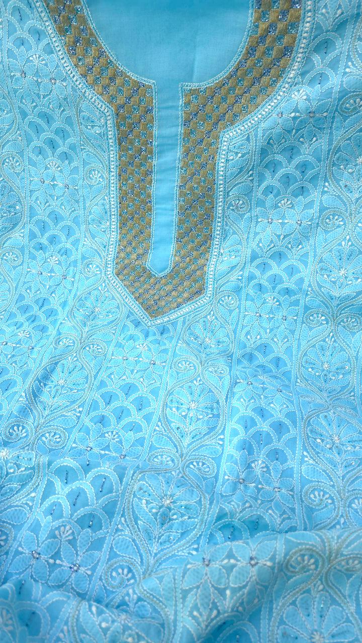 Afreen Premium Hand Embroidered Chikankari Cotton Unstitched Dress Material with Pure Chiffon Dupatta
