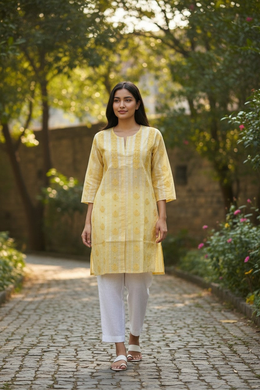 Soft Cotton Chikankari Hand Embroidered Kurti for Women | Premium Soft & Non-Transparent Fabric | 36 Inch Length | Lucknowi Chikan Kurta