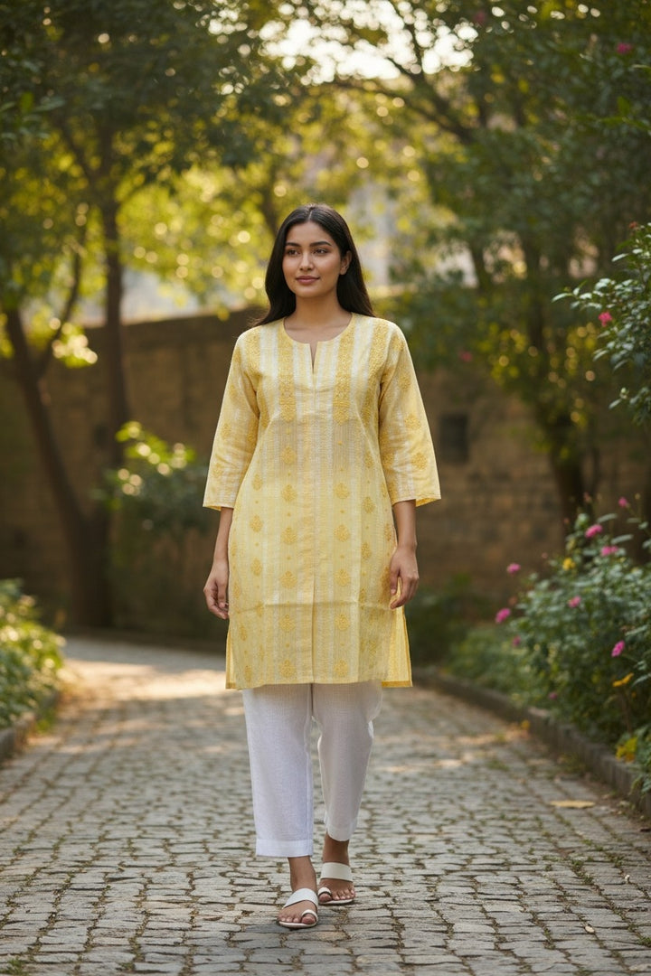 Soft Cotton Chikankari Hand Embroidered Kurti for Women | Premium Soft & Non-Transparent Fabric | 36 Inch Length | Lucknowi Chikan Kurta