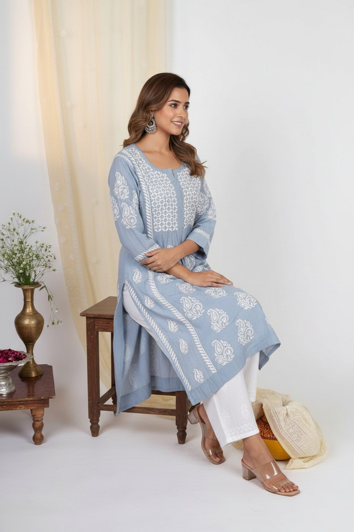 Modal Chikankari Nyra Kurti