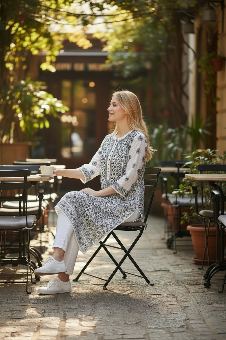 Georgette chikankari long kurti
