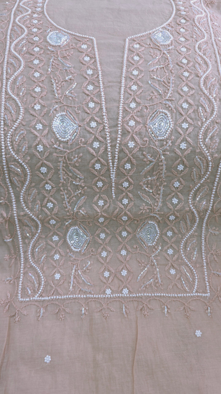 Premium Mul Chanderi Supersoft Dyeable Chikankari Dress Material | Hand Embroidered with Pearls & Cutdaana | Kurta & Dupatta Set