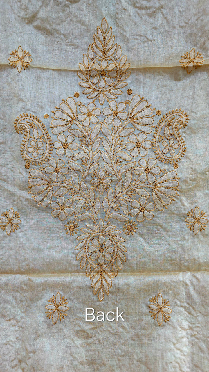 Pure Paper Silk Chikankari Fabric | Full Jaal Hand Embroidery Kurta Fabric for Women