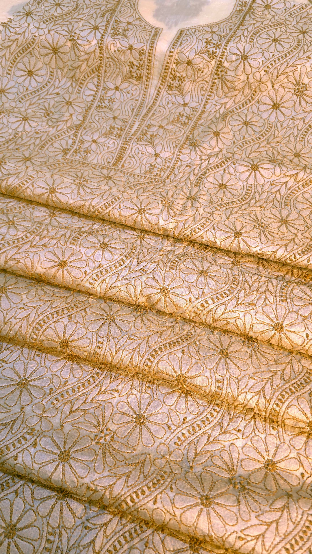 Pure Paper Silk Chikankari Fabric | Full Jaal Hand Embroidery Kurta Fabric for Women