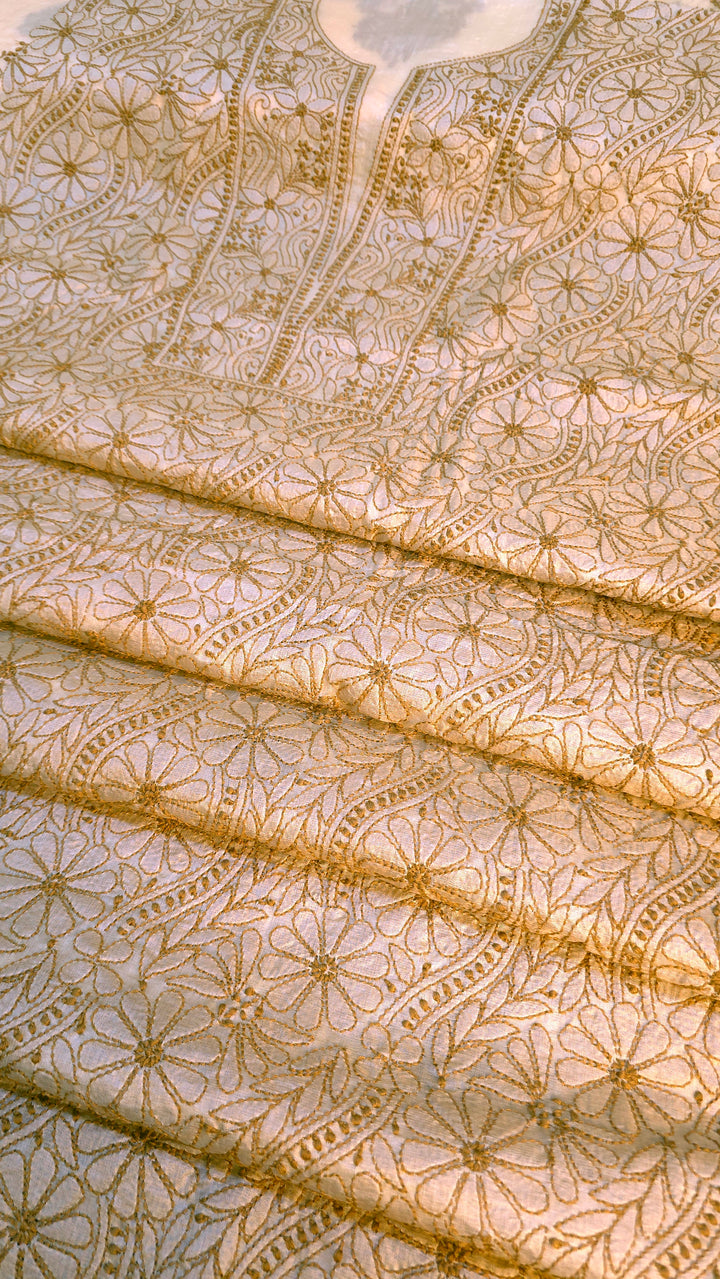 Pure Paper Silk Chikankari Fabric | Full Jaal Hand Embroidery Kurta Fabric for Women