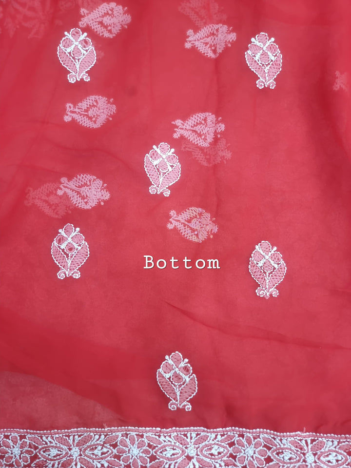 Lucknowi Georgette Chikankari Dress Material – Hand Embroidery Kurta, Bottom & Dupatta | Festive Queen Shades