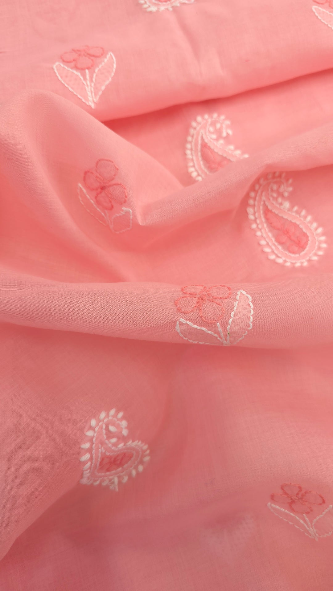 Paridhan Chikan Premium Cool Cotton Chikankari Dress Material Set with Hand Embroidered Kurta, Bottom & Chiffon Dupatta with Handmade Crochet Border